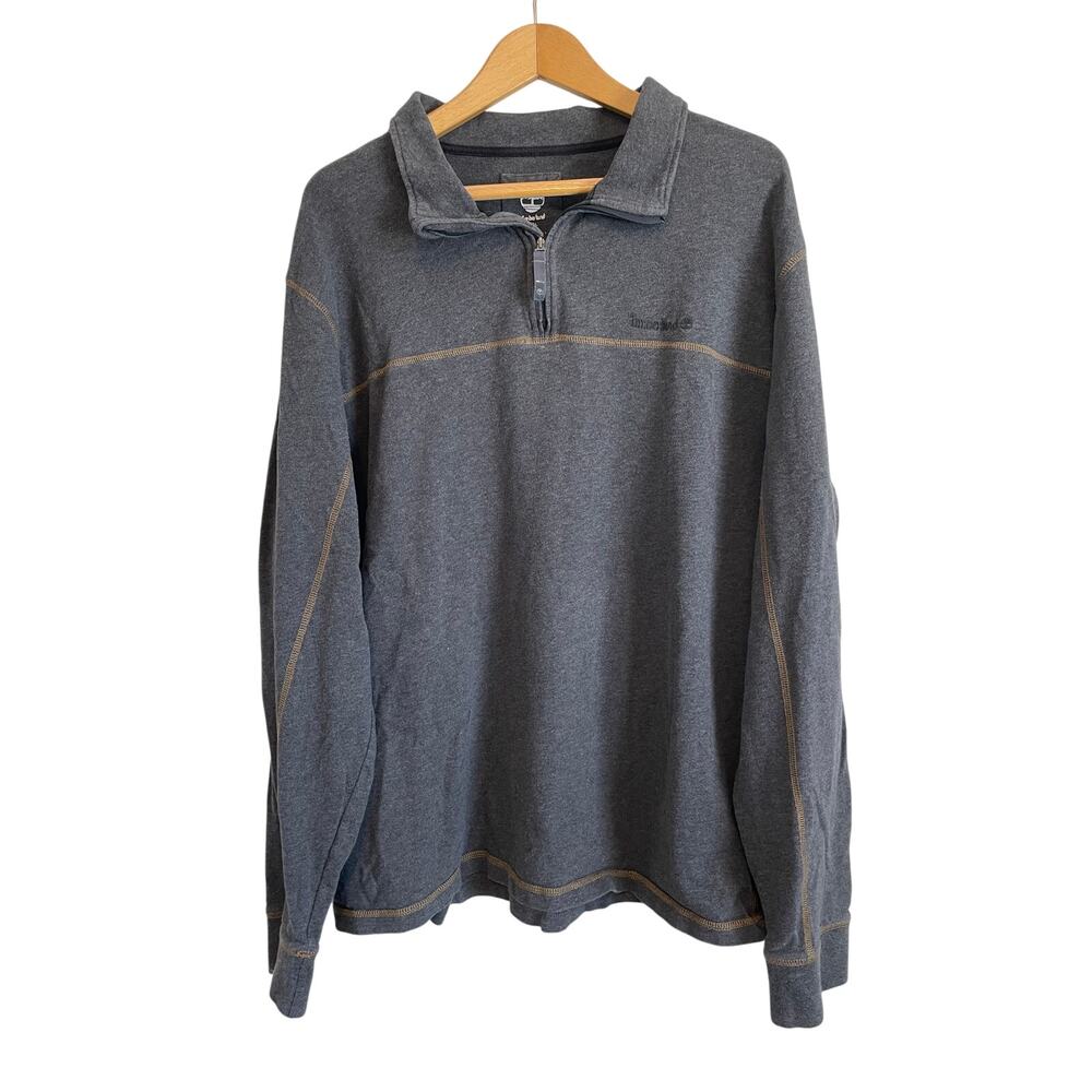 Timberland gray quarter zip shirt pullover collar logo cotton casual Size 2XL